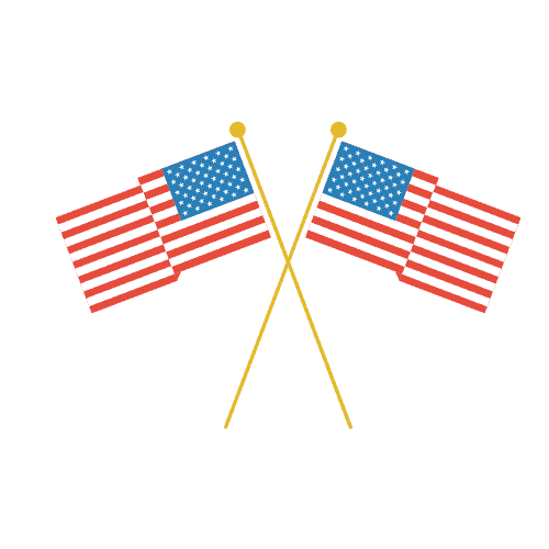 Illustration of two crossed American flags with red and white stripes and a blue field of stars, set against a mustard yellow background, symbolizing unity and strength much like a reliable towing company ready to assist in emergencies.